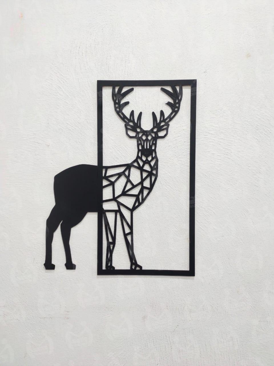 Modern Deer Wall Art Black MDF 15.5 x 16 in