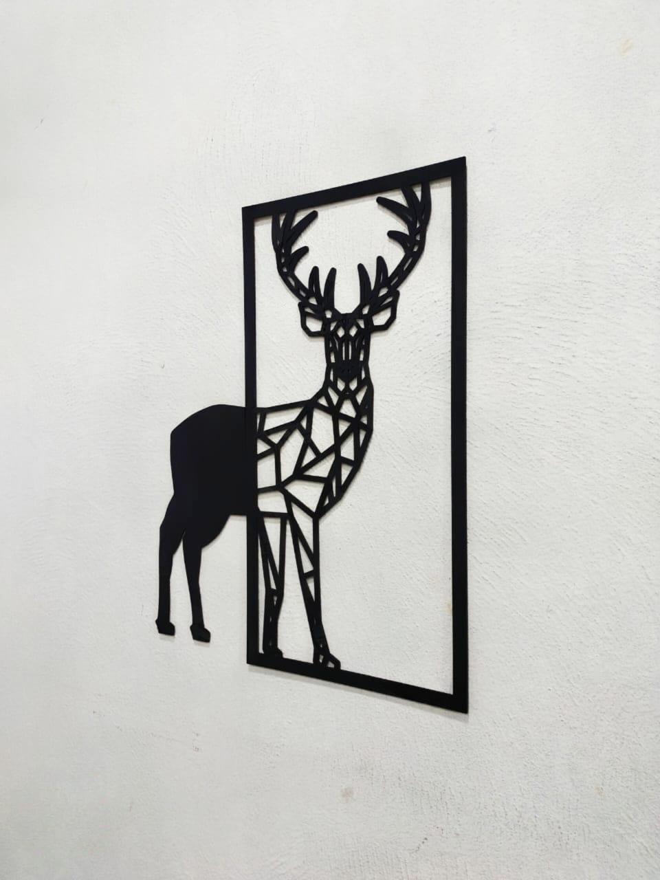 Modern Deer Wall Art Black MDF 15.5 x 16 in