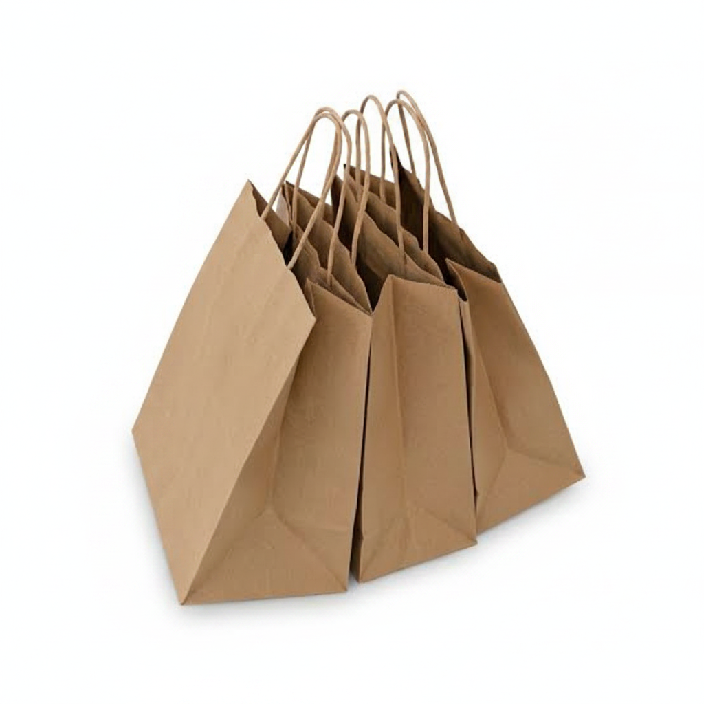 Kraft paper bags with twisted rope handles group shot