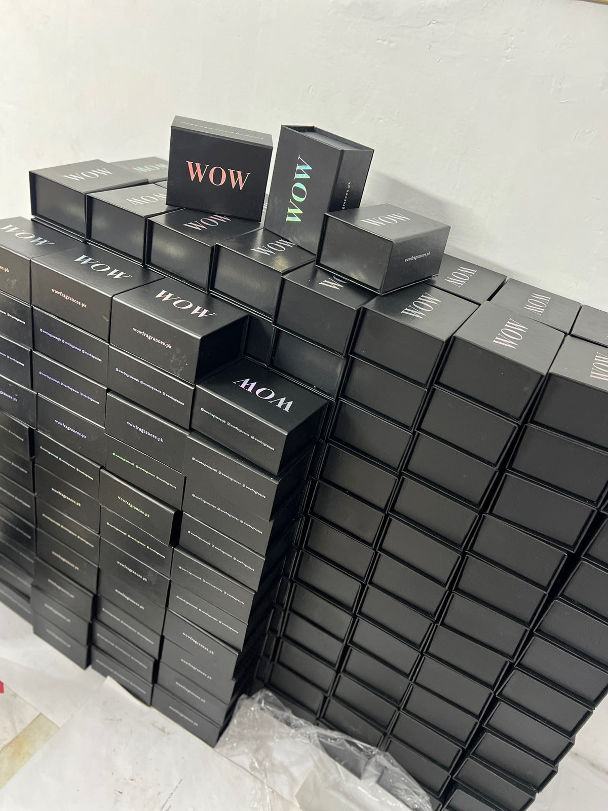 50ml matte black perfume boxes with custom logo printing stacked
