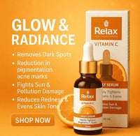 Relax Vitamin C Serum with orange slices flat lay