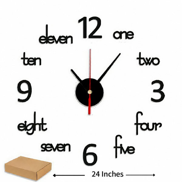 3D Wooden Wall Clock, Black & White, 24 Inch