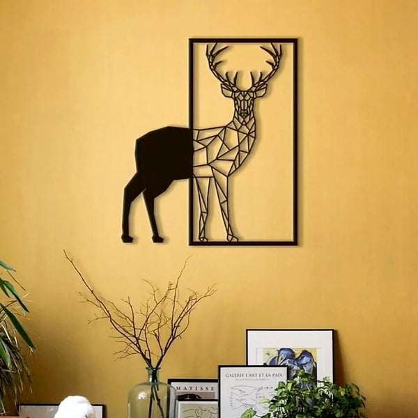 Modern Deer Wall Art Black MDF 15.5 x 16 in