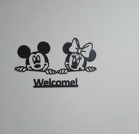 Welcome wall art with mouse characters and bow detail