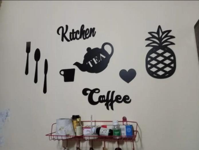 Modern Wooden Kitchen Wall Art Set Black