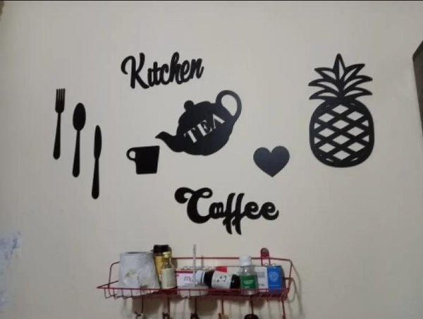 Modern Wooden Kitchen Wall Art Set Black