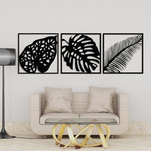 3D Leaf Wooden Wall Art Frames, Set of 3, Black & White