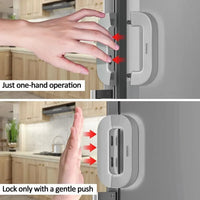 Child safety lock installed on refrigerator doors