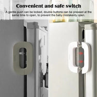 Double-button refrigerator safety lock installed on fridge