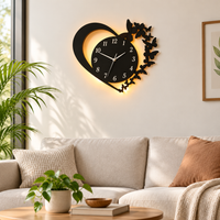 Heart and butterfly wall clock above sofa in living room