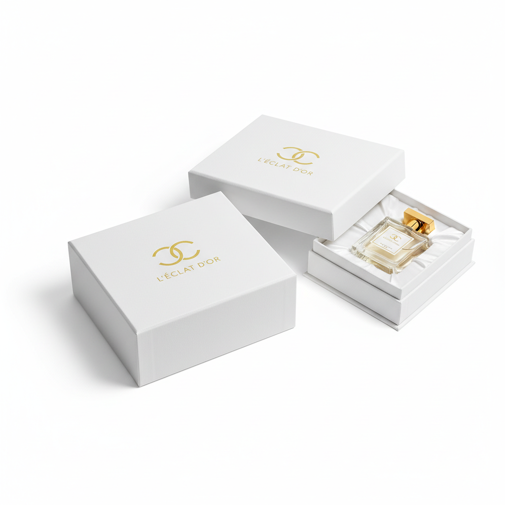 50ml perfume box open closed white rigid luxury packaging