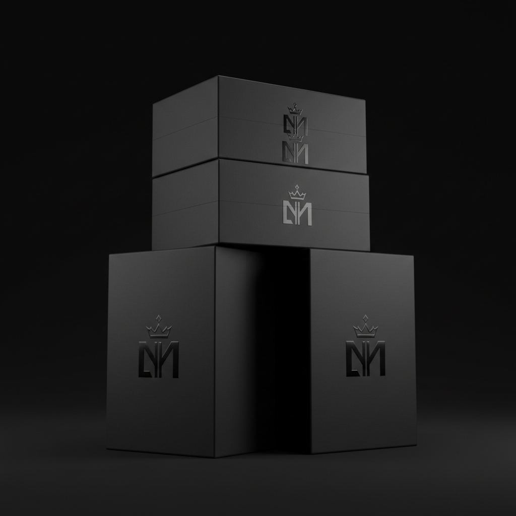 Premium black rigid perfume box luxury packaging studio photography
